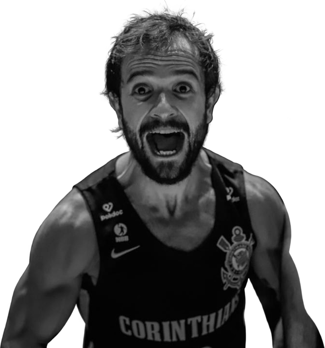 Gustavinho Lima com uniforme do Corinthians, em preto e branco